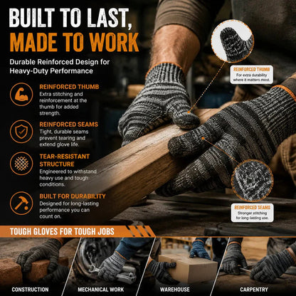 10 Pairs Knitted Durable Protective Work Gloves