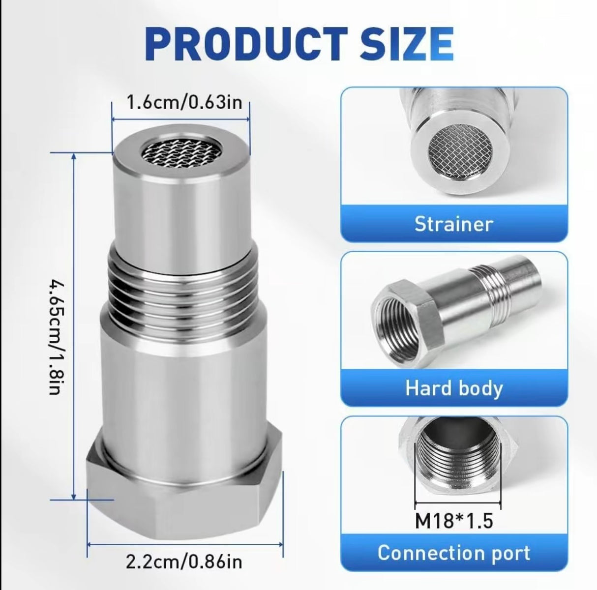 2 Pcs-M18x1.5 Oxygen Sensor Thread Adapter – 304 Stainless Steel