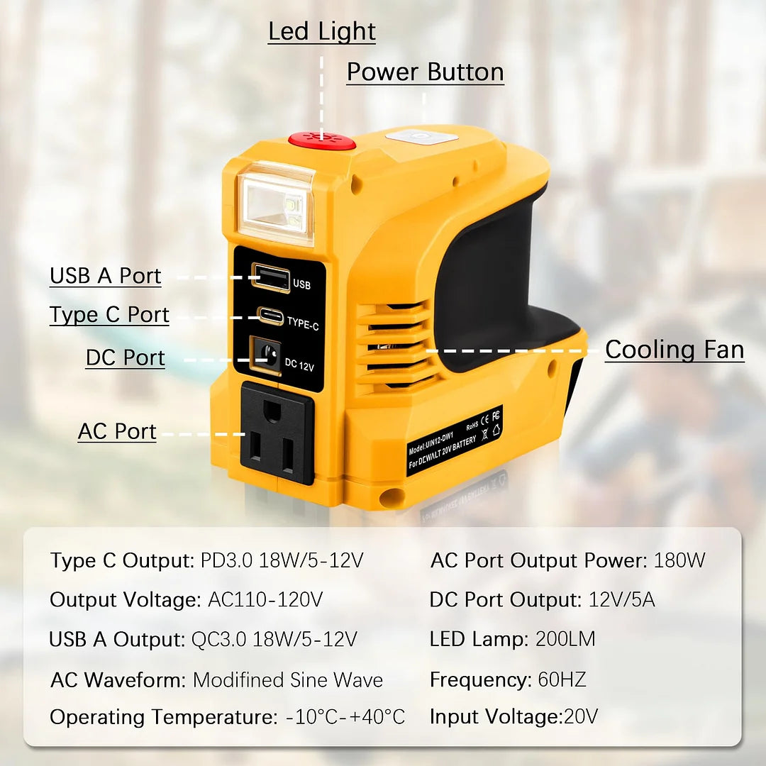 220W Power Inverter for DeWalt 20V Batteries