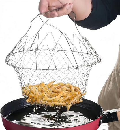 Foldable Stainless Steel Frying and Straining Basket