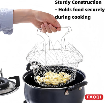 Foldable Stainless Steel Frying and Straining Basket