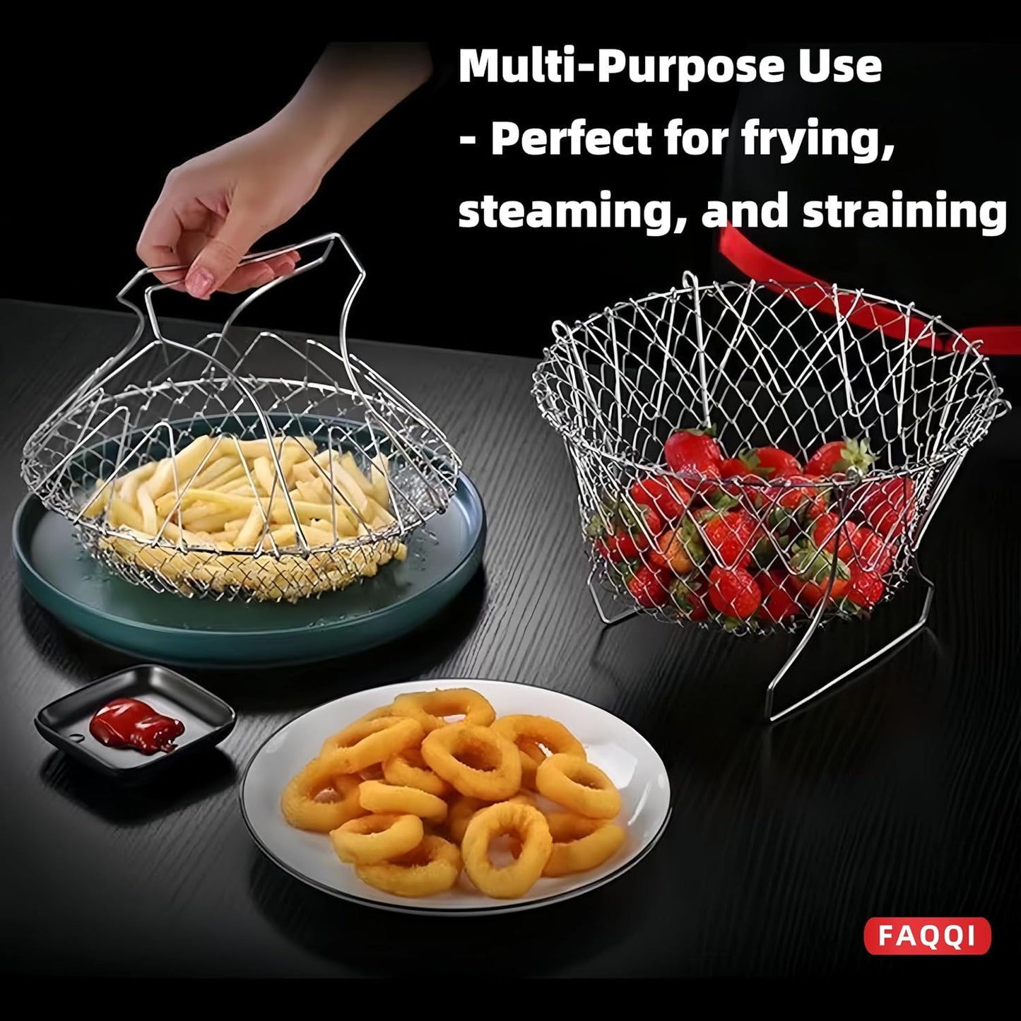 Foldable Stainless Steel Frying and Straining Basket