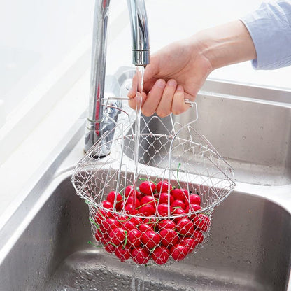 Foldable Stainless Steel Frying and Straining Basket