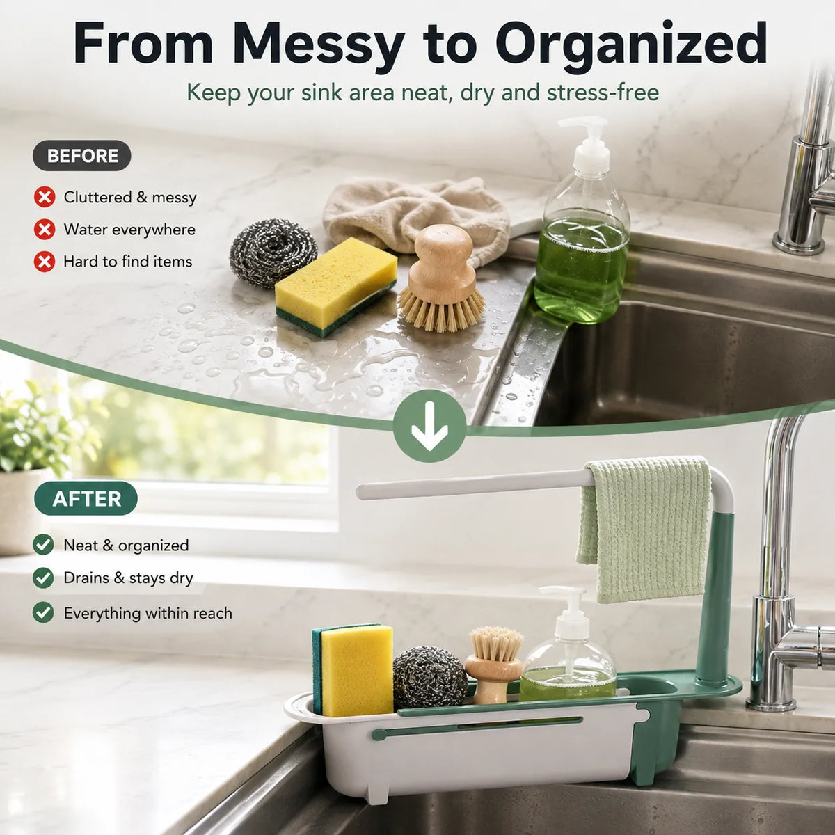 Adjustable Telescopic Sink Organizer Drain Rack