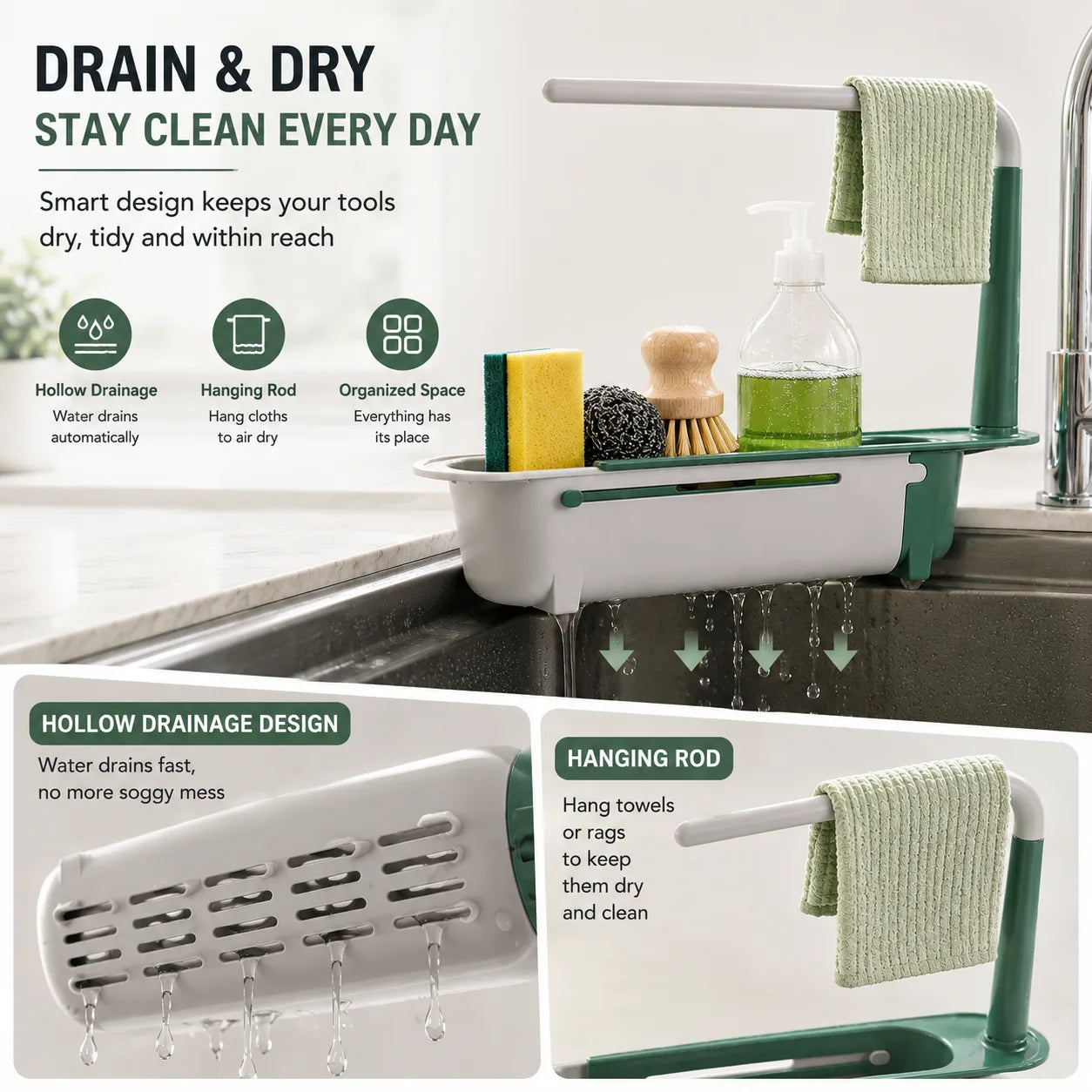 Adjustable Telescopic Sink Organizer Drain Rack