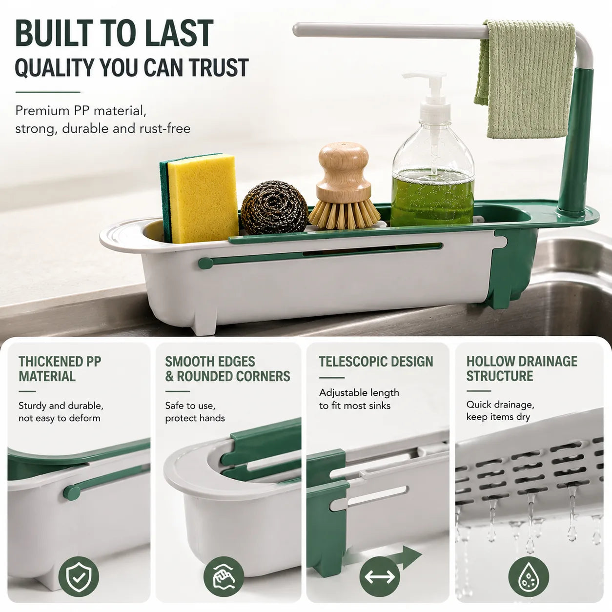 Adjustable Telescopic Sink Organizer Drain Rack