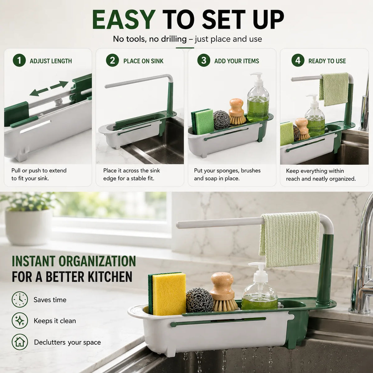 Adjustable Telescopic Sink Organizer Drain Rack
