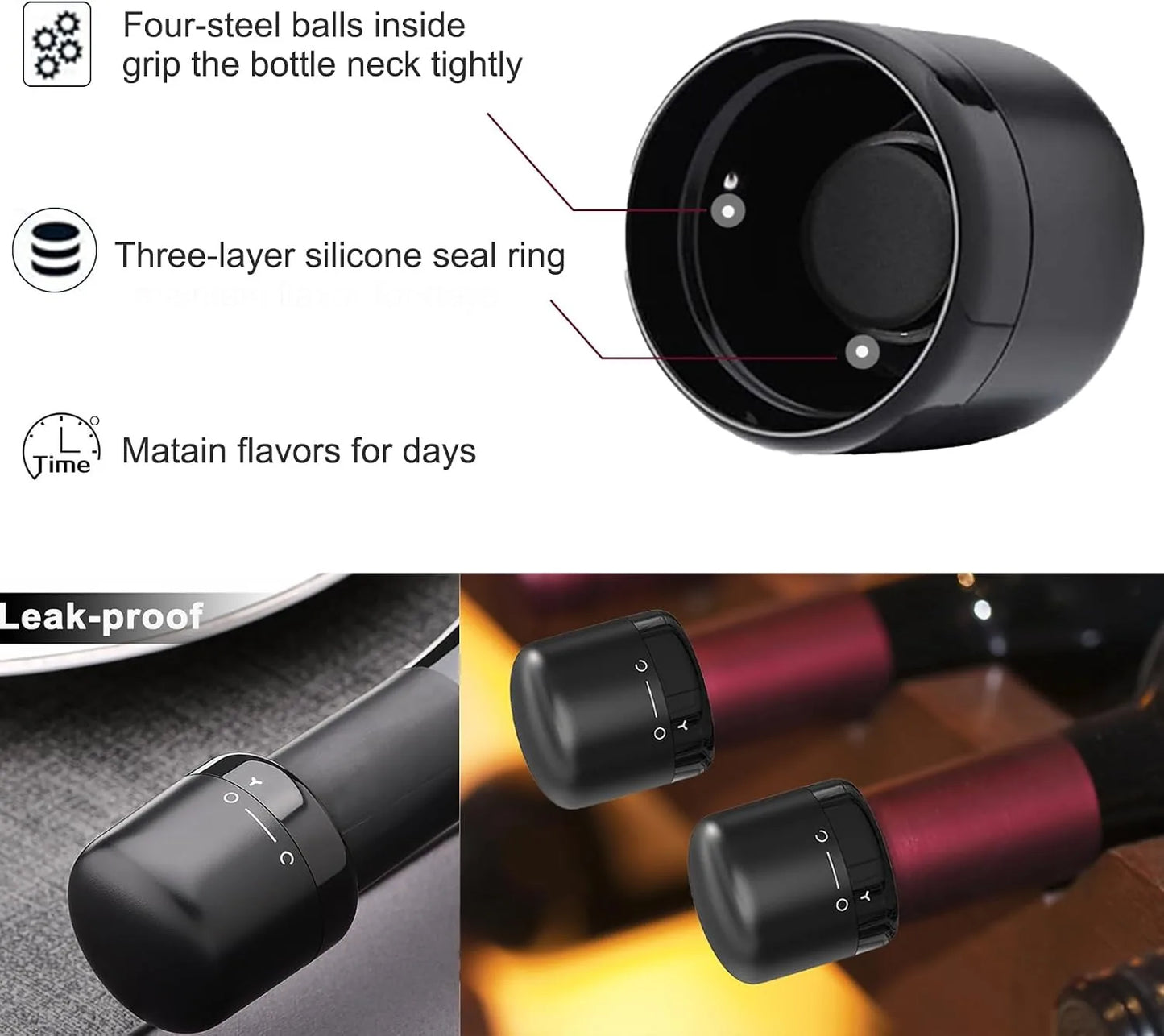 Vacuum Wine & Champagne Bottle Stopper – 2-Piece Set