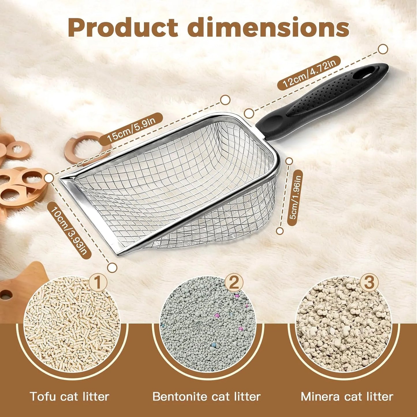 Stainless Steel Fine-Mesh Cat Litter Scoop