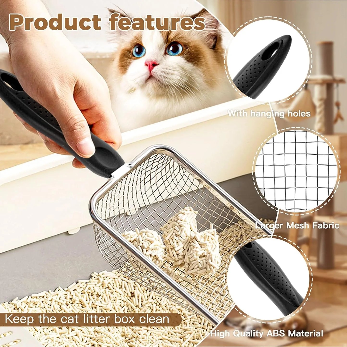 Stainless Steel Fine-Mesh Cat Litter Scoop