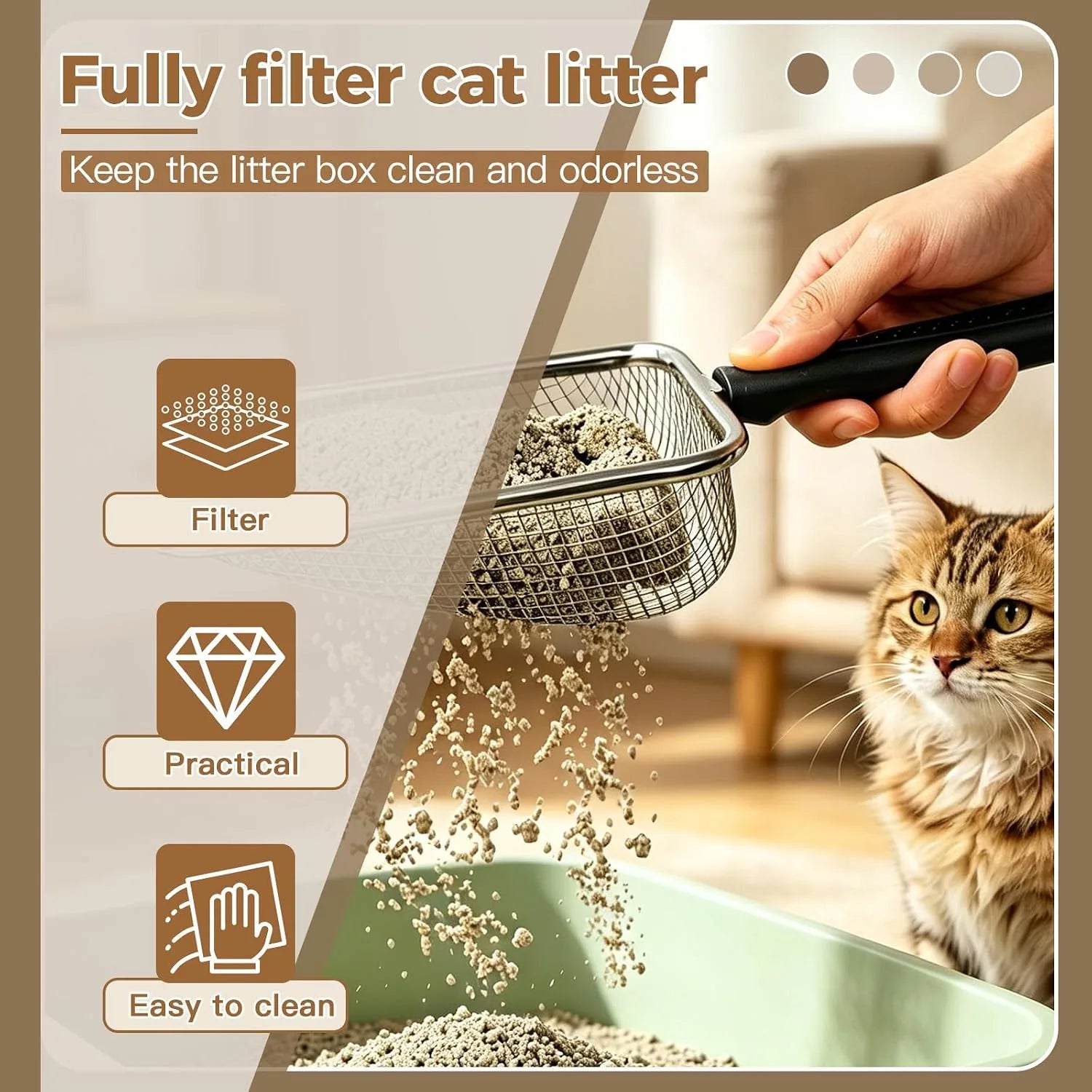 Stainless Steel Fine-Mesh Cat Litter Scoop