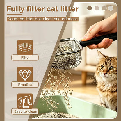 Stainless Steel Fine-Mesh Cat Litter Scoop