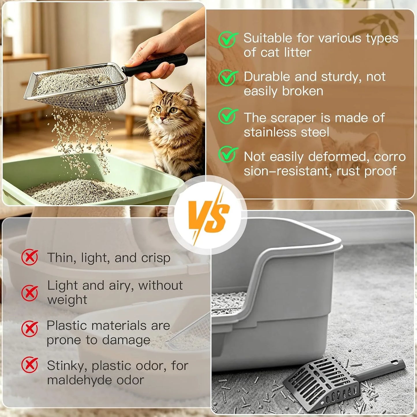 Stainless Steel Fine-Mesh Cat Litter Scoop