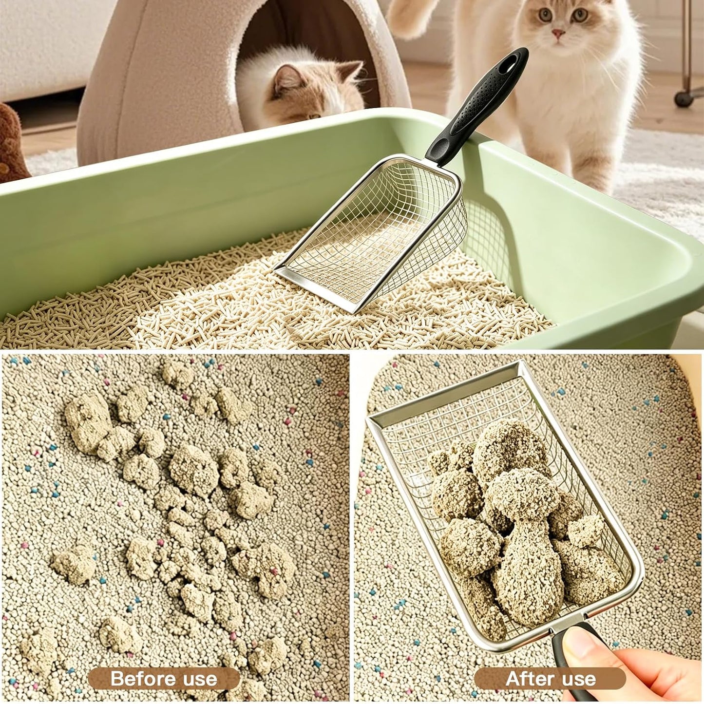 Stainless Steel Fine-Mesh Cat Litter Scoop