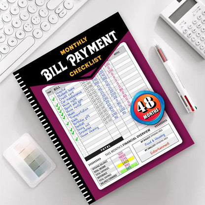 Four-Year Monthly Bill Payment Tracker Notebook