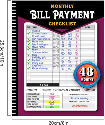 Four-Year Monthly Bill Payment Tracker Notebook