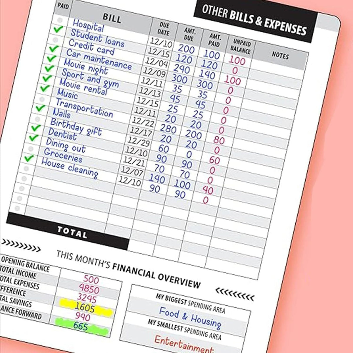 Four-Year Monthly Bill Payment Tracker Notebook