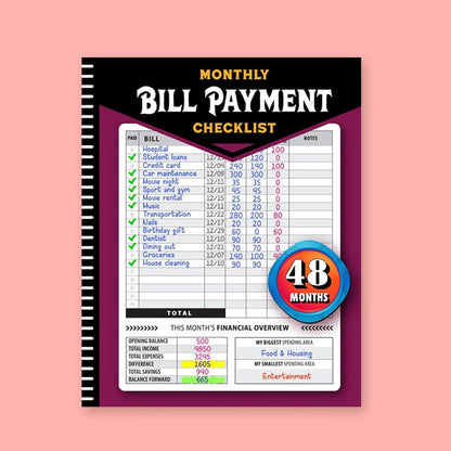 Four-Year Monthly Bill Payment Tracker Notebook