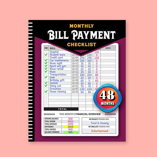 Four-Year Monthly Bill Payment Tracker Notebook
