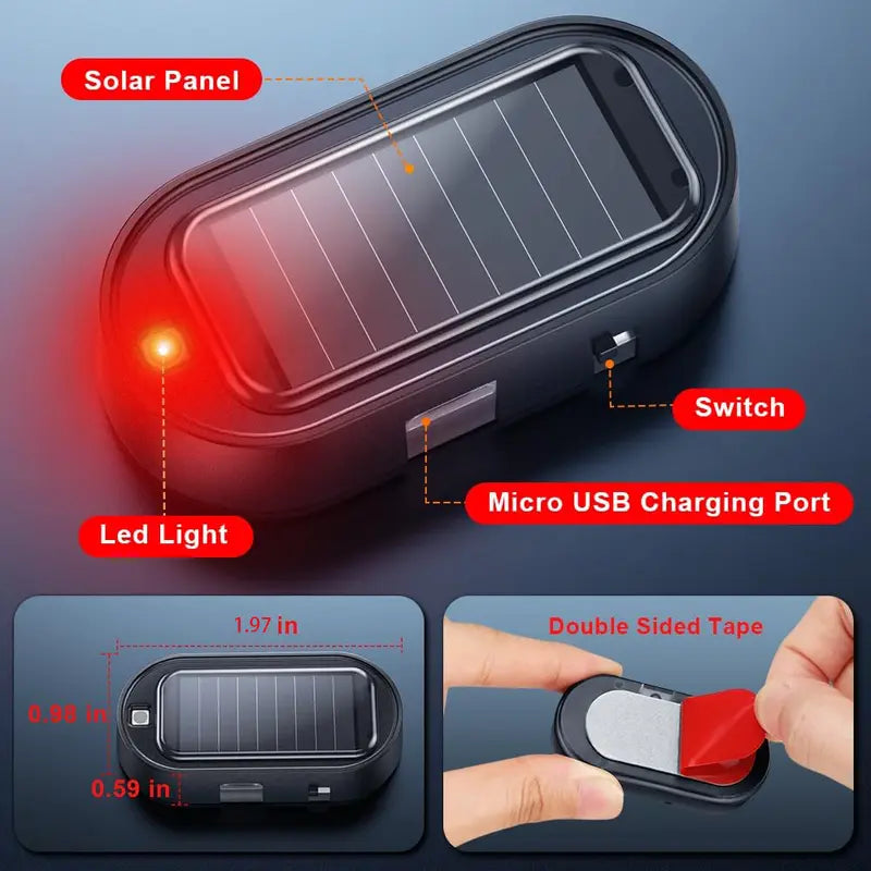 Solar-Powered Car Warning Light Pair with Automatic Flash Effect