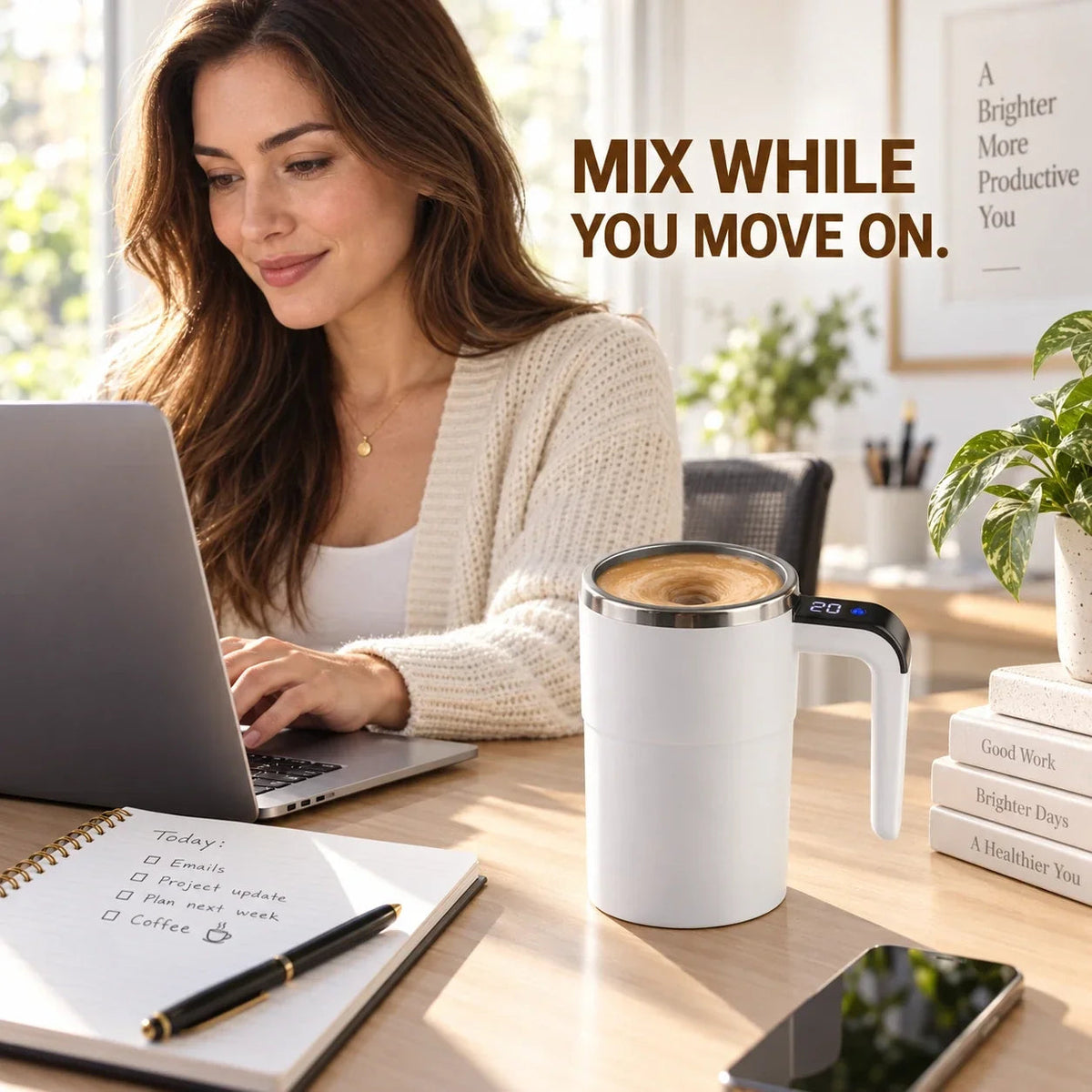 Rechargeable Self-Stirring Mug for Coffee and Everyday Drinks
