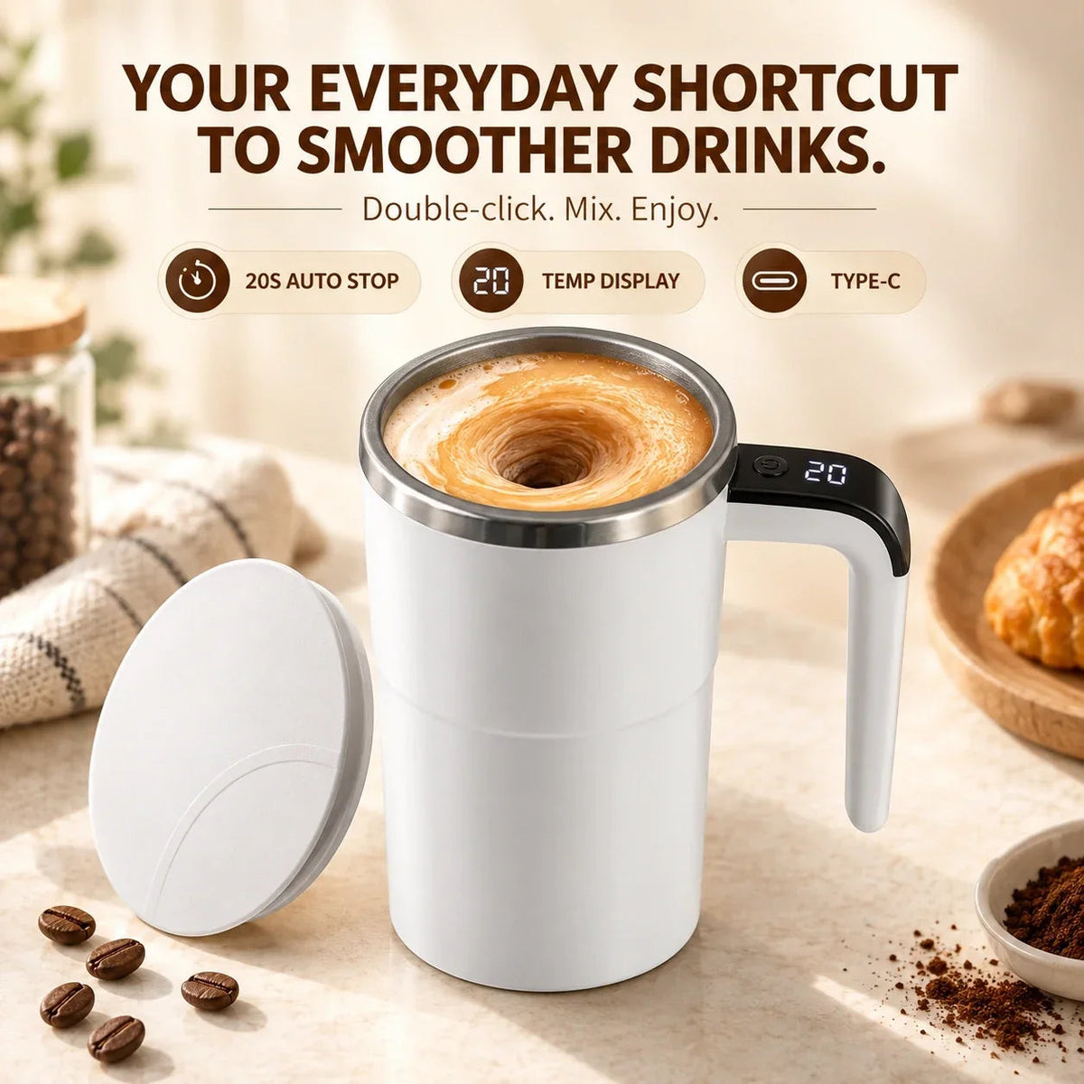 Rechargeable Self-Stirring Mug for Coffee and Everyday Drinks