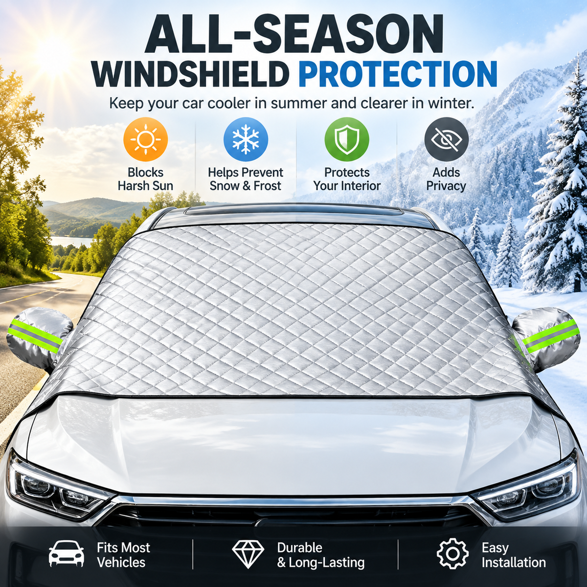 Thick Windshield Snow and Frost Cover for Winter Parking