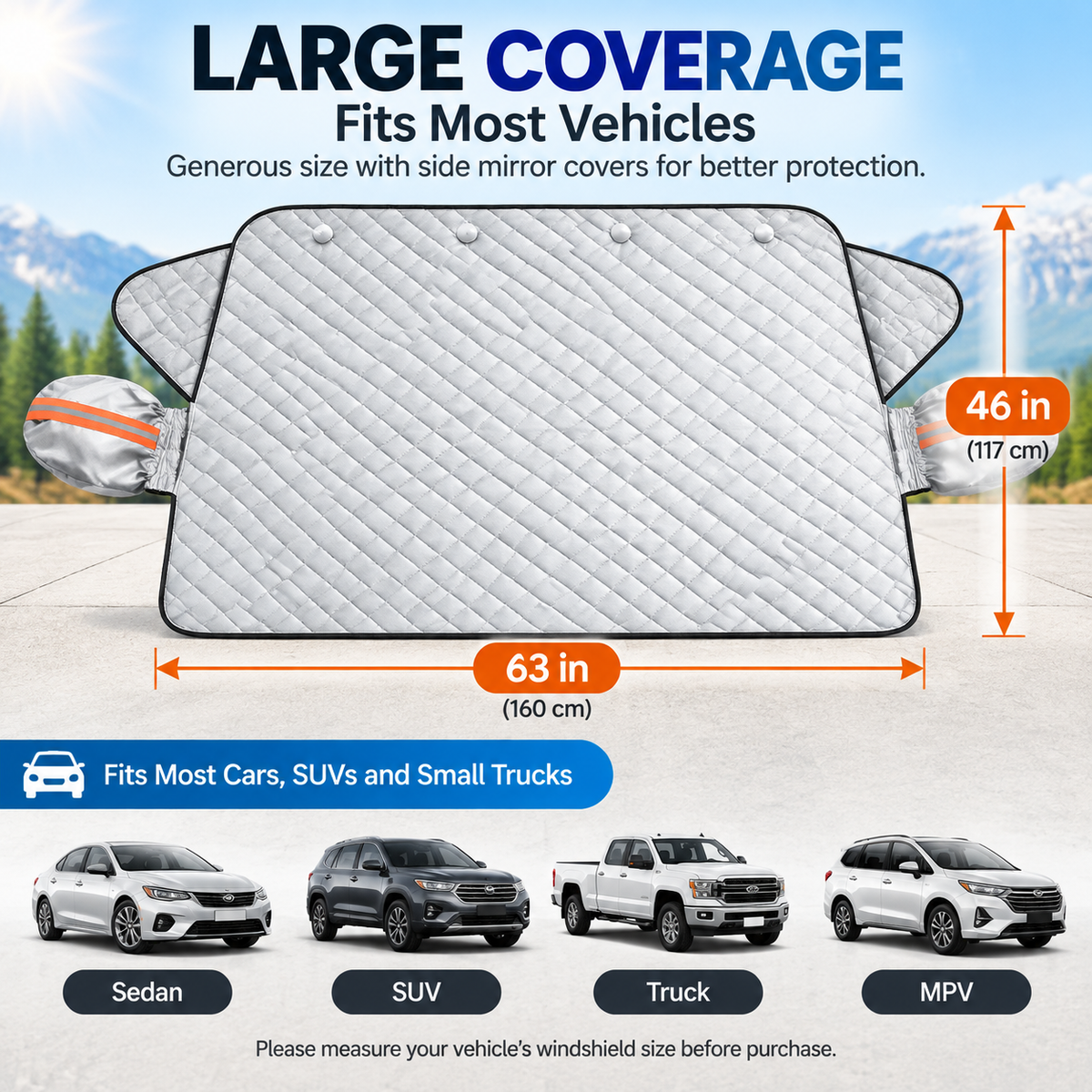 Thick Windshield Snow and Frost Cover for Winter Parking