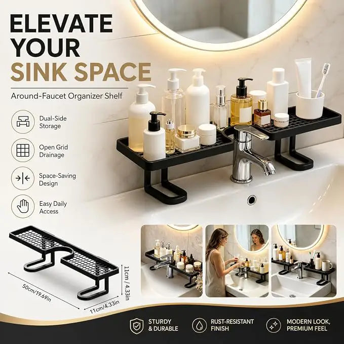 No-Drill Over-Faucet Sink Shelf for Bathroom Counter Storage