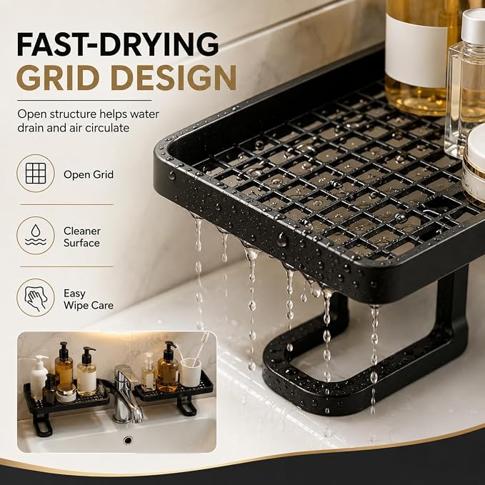 No-Drill Over-Faucet Sink Shelf for Bathroom Counter Storage