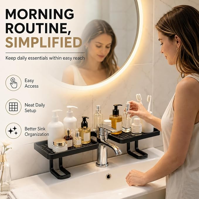 No-Drill Over-Faucet Sink Shelf for Bathroom Counter Storage