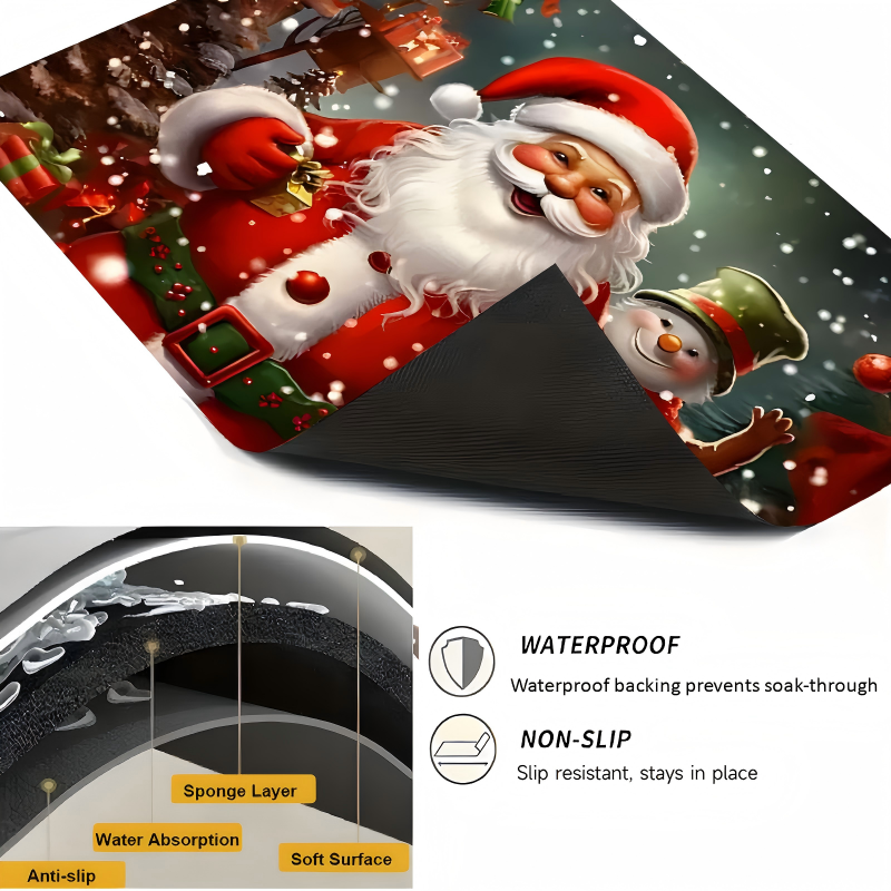 Santa Print Flannel Floor Mat with Dot-Grip Back, 50 × 80 cm
