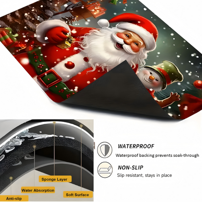 Santa Print Flannel Floor Mat with Dot-Grip Back, 50 × 80 cm