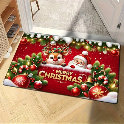 Santa Print Flannel Floor Mat with Dot-Grip Back, 50 × 80 cm