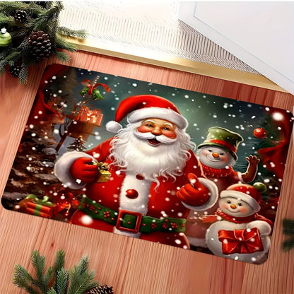 Santa Print Flannel Floor Mat with Dot-Grip Back, 50 × 80 cm
