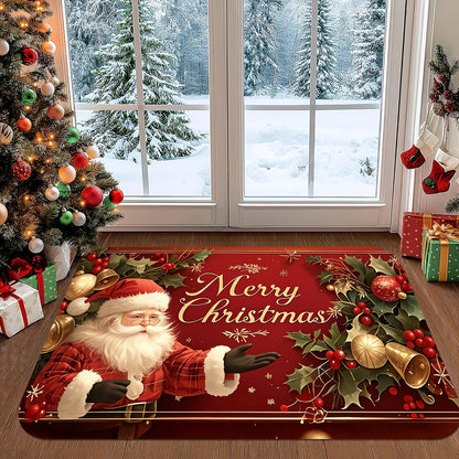 Santa Print Flannel Floor Mat with Dot-Grip Back, 50 × 80 cm