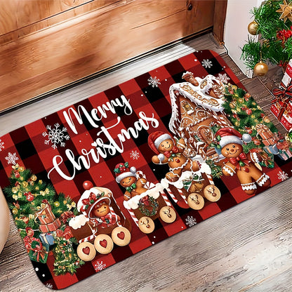 Santa Print Flannel Floor Mat with Dot-Grip Back, 50 × 80 cm