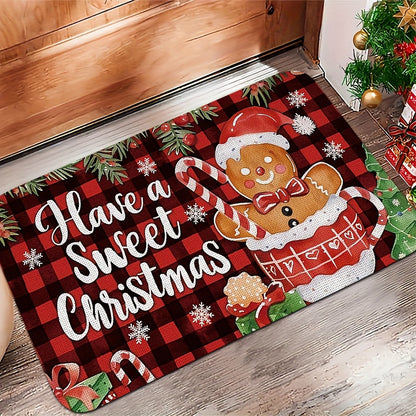 Santa Print Flannel Floor Mat with Dot-Grip Back, 50 × 80 cm