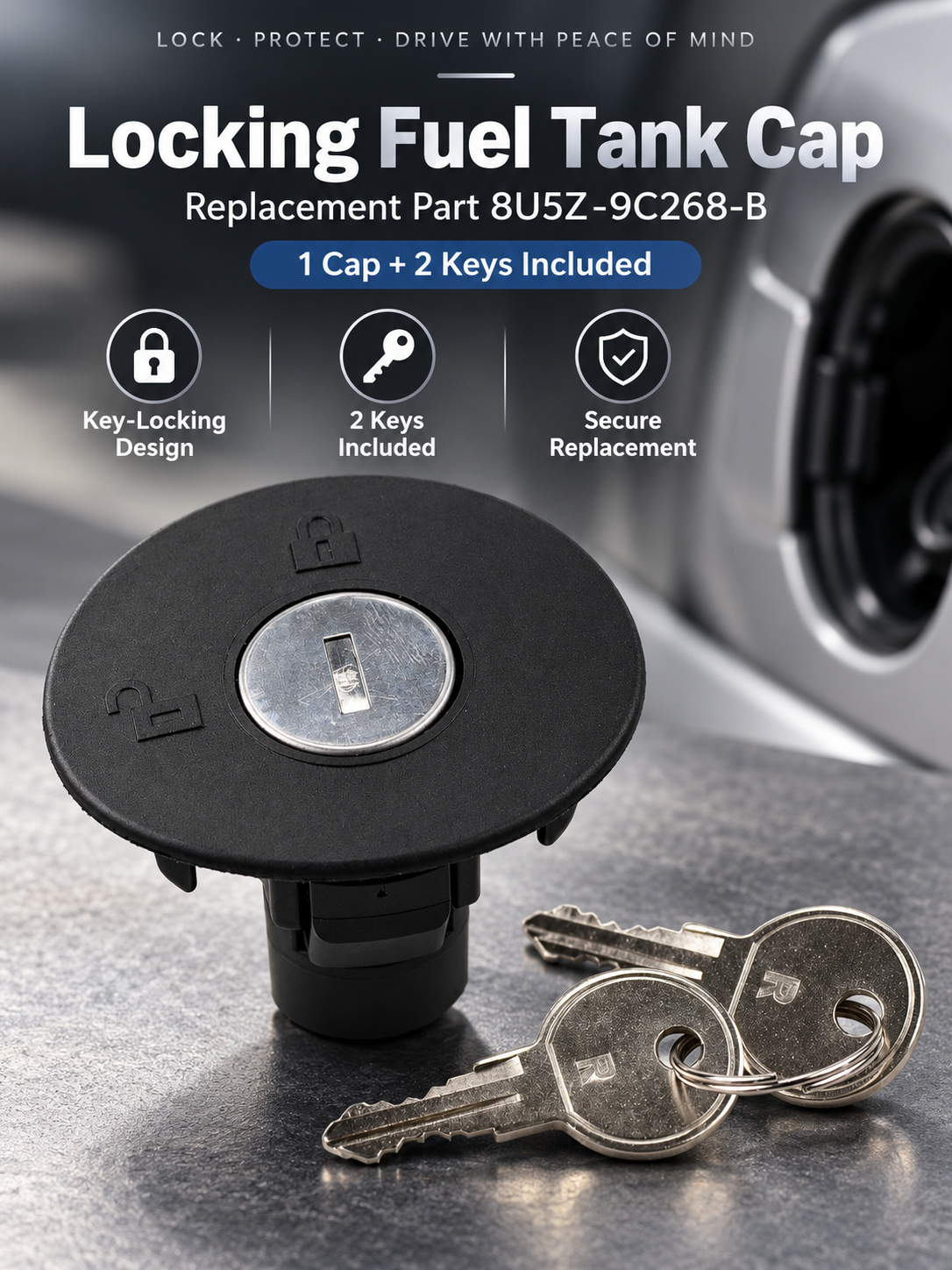 Locking Fuel Tank Cap with Keys for Compatible Vehicles