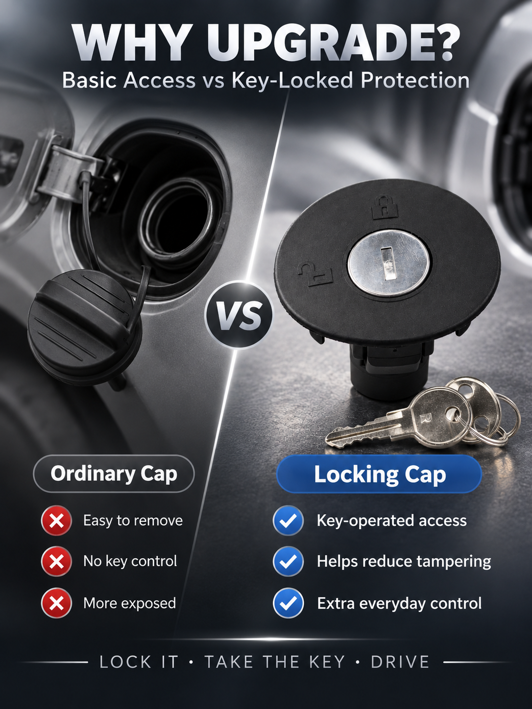 Locking Fuel Tank Cap with Keys for Compatible Vehicles