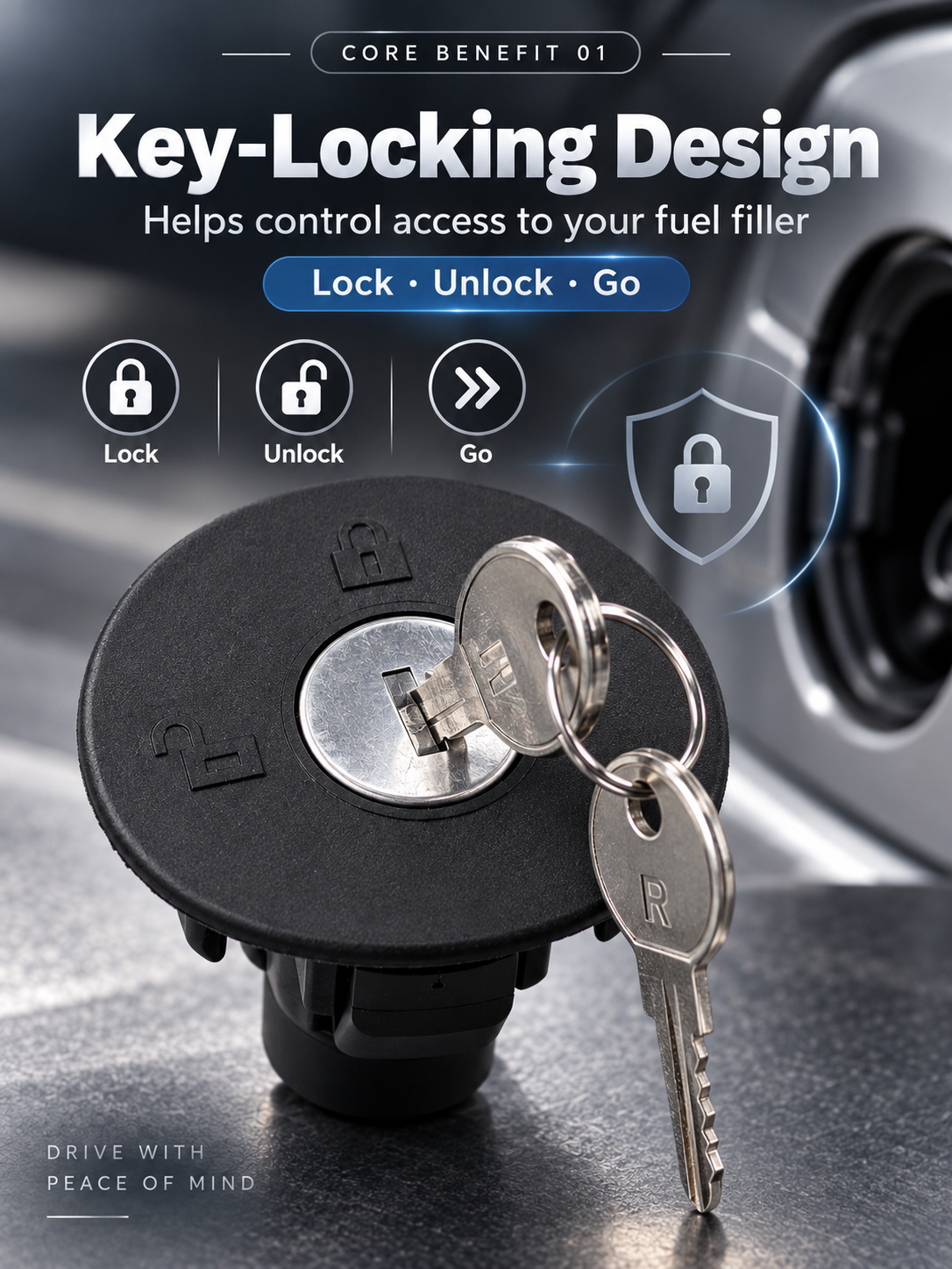 Locking Fuel Tank Cap with Keys for Compatible Vehicles