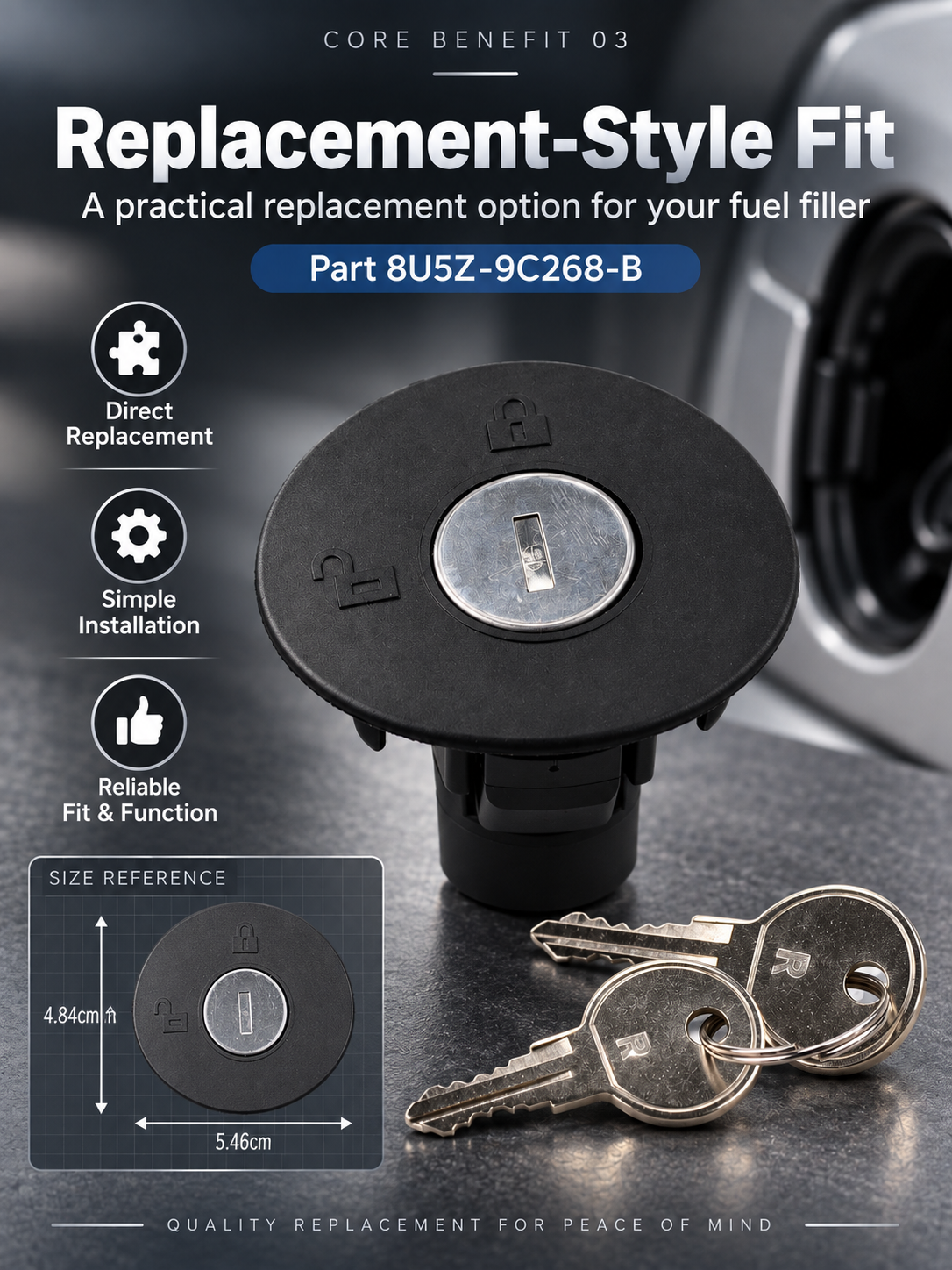 Locking Fuel Tank Cap with Keys for Compatible Vehicles