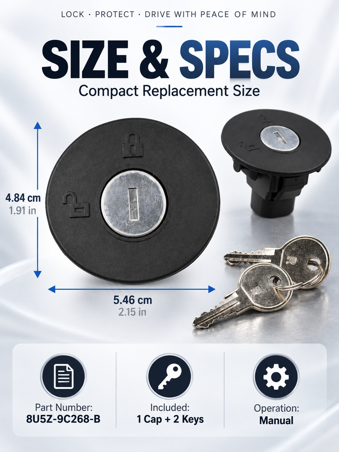Locking Fuel Tank Cap with Keys for Compatible Vehicles