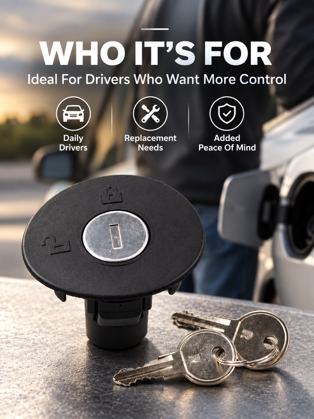 Locking Fuel Tank Cap with Keys for Compatible Vehicles