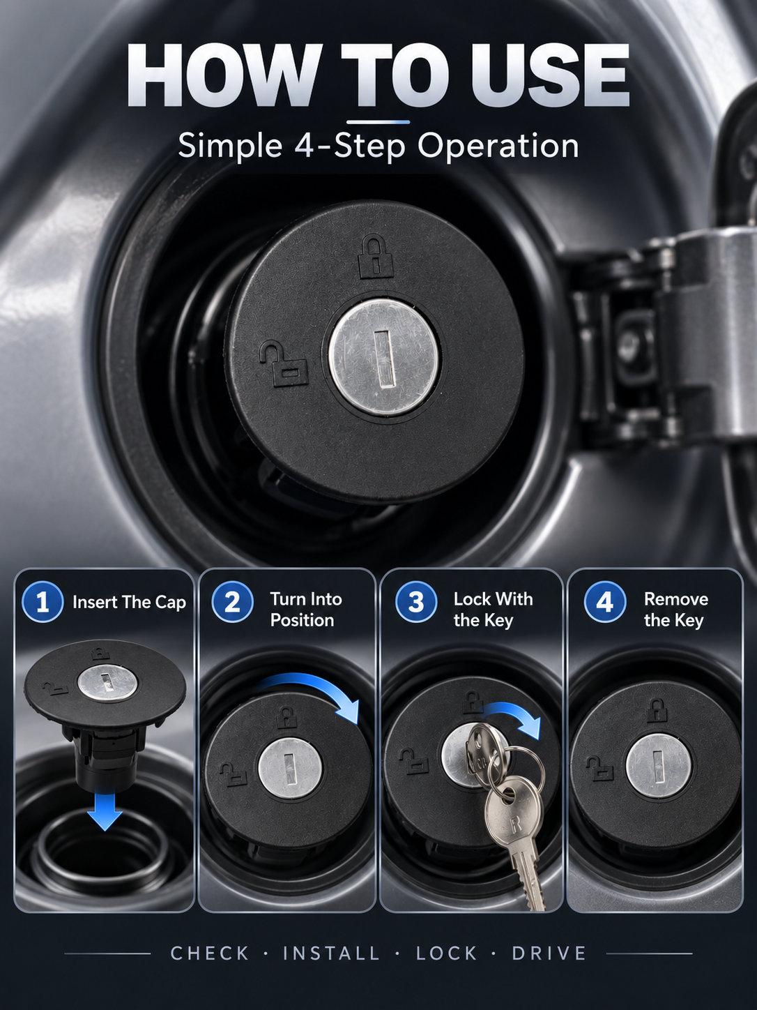 Locking Fuel Tank Cap with Keys for Compatible Vehicles