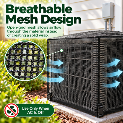 Black Mesh Outdoor Air Conditioner Cover, 61 × 61 × 76 cm
