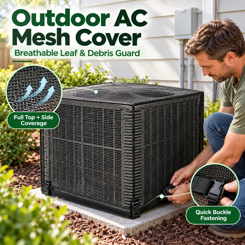 Black Mesh Outdoor Air Conditioner Cover, 61 × 61 × 76 cm