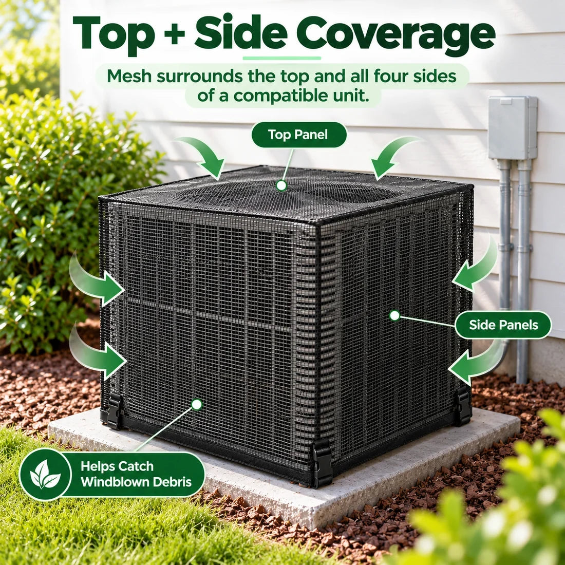 Black Mesh Outdoor Air Conditioner Cover, 61 × 61 × 76 cm