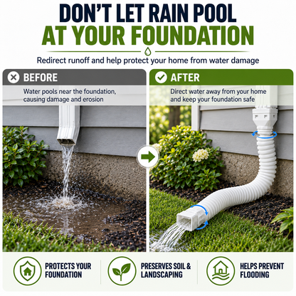 Flexible Gutter Downspout Extension for Rainwater Routing