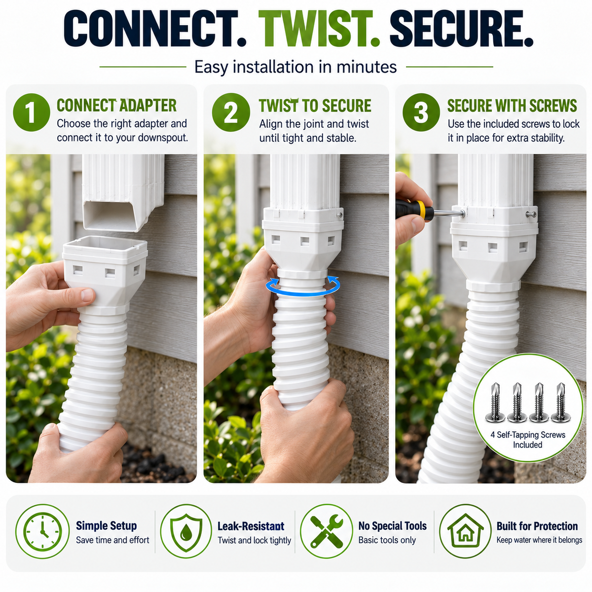 Flexible Gutter Downspout Extension for Rainwater Routing